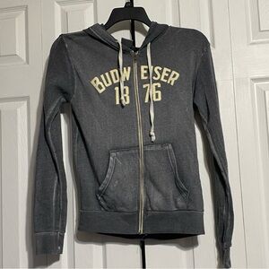 MV Sport cotton blend distressed blue sweatshirt jacket hoodie top size LARGE